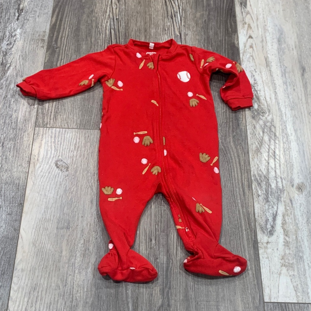 Pekkle Baseball Red Baby Footed One-Piece Sleeper